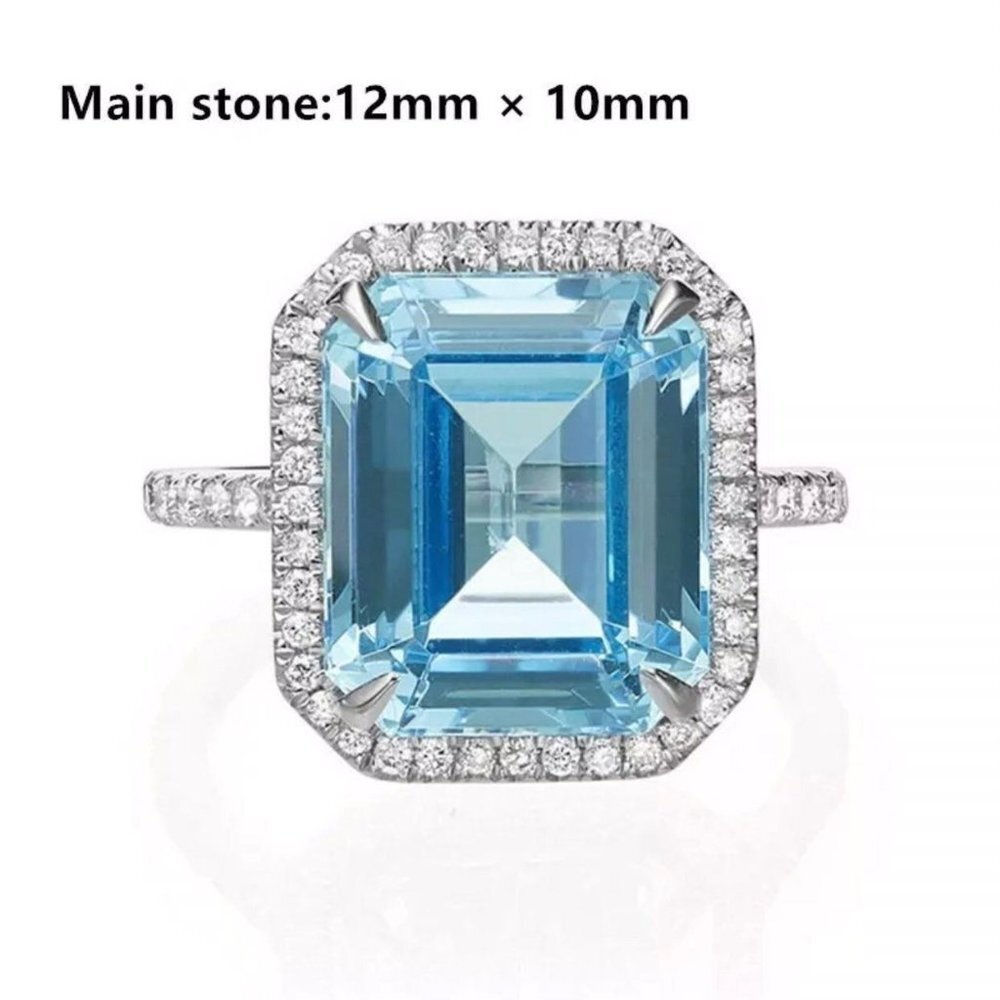 BLUE SQUARE DIAMOND BRIDAL RING - Picture 7 of 10